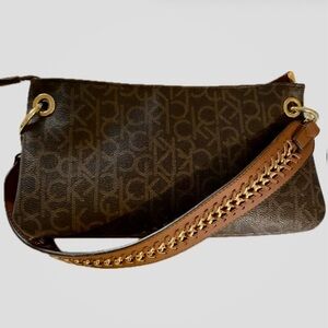 CALVIN KLEIN SHOULDER BAG NEVER USED LOGO PATTERN BRAIDED CHAIN HANDLE